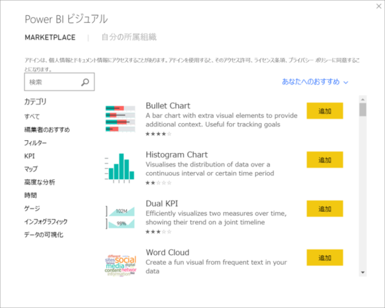 Power BI カスタム ビジュアル