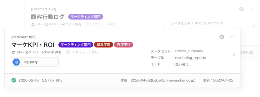 転送設定やデータマート定義にはタグをつけて運用を効率化