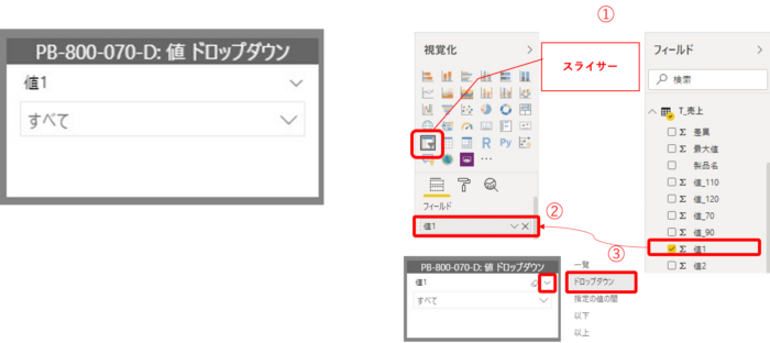 Power BIで 値 ドロップダウンを作成する手順